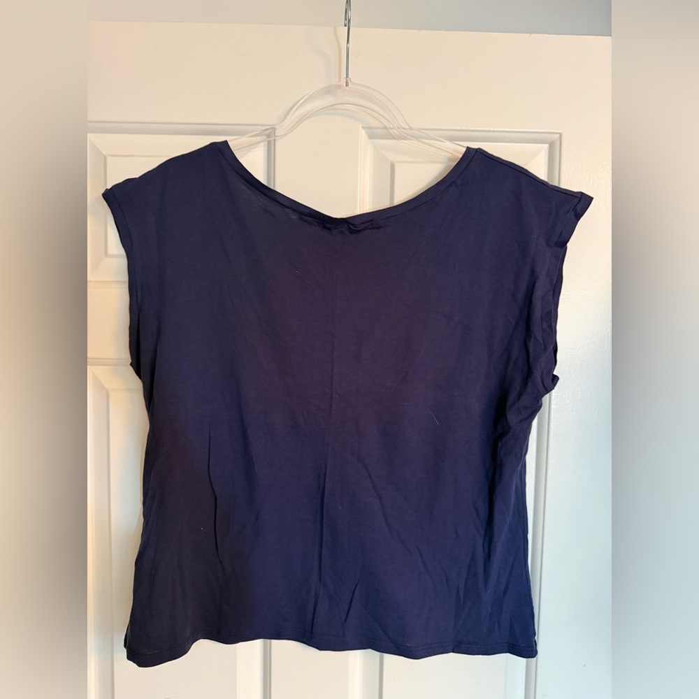 Navy V Back Cap Sleeve Cotton Tee